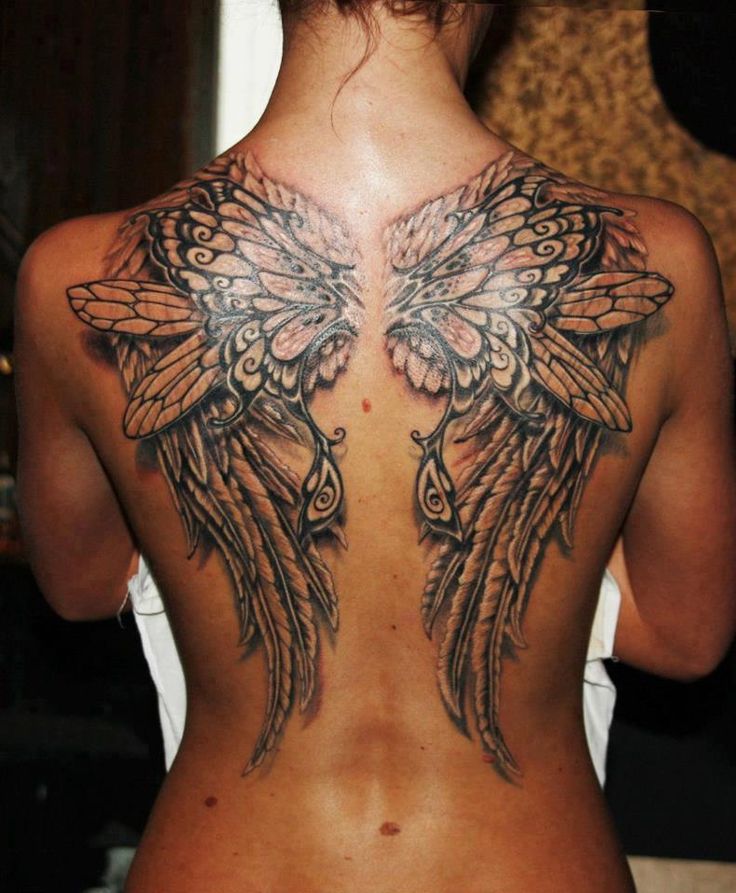 Идеи для дизайна татуировки крыльев ангела на руке у девушки